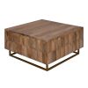 33 Inch Lift Top Storage Trunk Coffee Table, Square, Mango Wood, Natural Brown