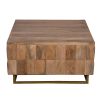 33 Inch Lift Top Storage Trunk Coffee Table, Square, Mango Wood, Natural Brown