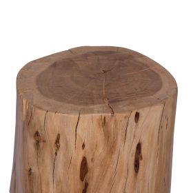 17 Inch Accent Stump Stool End Table, Live Edge Acacia Wood Log with Grain and Knot Details, Natural Brown