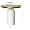 17 Inch Round Brass Modern Accent End Table with Cylindrical Marble Base, Brass, White