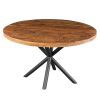 48 Inch Handcrafted Dining Table, Solid Mango Wood Round Top with Iron Crisscrossed Legs, Natural Brown and Black
