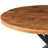 48 Inch Handcrafted Dining Table, Solid Mango Wood Round Top with Iron Crisscrossed Legs, Natural Brown and Black