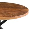 48 Inch Handcrafted Dining Table, Solid Mango Wood Round Top with Iron Crisscrossed Legs, Natural Brown and Black