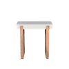 Kerry 20 Inch Rectangular End Side Table, Mango Wood, Sled Base, Glossy White, Natural Brown