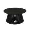 Ridge 32 Inch Handcrafted Round Coffee Table, Mango Wood, Slatted Flared Base, Black