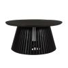 Ridge 32 Inch Handcrafted Round Coffee Table, Mango Wood, Slatted Flared Base, Black