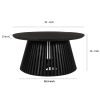 Ridge 32 Inch Handcrafted Round Coffee Table, Mango Wood, Slatted Flared Base, Black