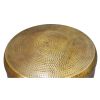 Kvira 32" Artisanal Round Drum Coffee Table, Hammered Embossed Texturing, Aluminum, Antique Brass