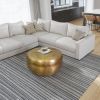 Kvira 32" Artisanal Round Drum Coffee Table, Hammered Embossed Texturing, Aluminum, Antique Brass