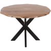 Kuri 41 Inch Handcrafted Live Edge Round Dining Table with a Natural Brown Acacia Wood Top and Black Iron Legs