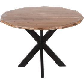 Kuri 41 Inch Handcrafted Live Edge Round Dining Table with a Natural Brown Acacia Wood Top and Black Iron Legs