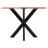 Kuri 41 Inch Handcrafted Live Edge Round Dining Table with a Natural Brown Acacia Wood Top and Black Iron Legs