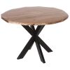 Kuri 41 Inch Handcrafted Live Edge Round Dining Table with a Natural Brown Acacia Wood Top and Black Iron Legs