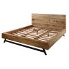 Bree Modern Rustic King Size Platform Bed, Brown Acacia & Mango Wood Frame, Angled Black Iron Legs