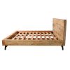 Bree Modern Rustic King Size Platform Bed, Brown Acacia & Mango Wood Frame, Angled Black Iron Legs