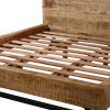 Bree Modern Rustic King Size Platform Bed, Brown Acacia & Mango Wood Frame, Angled Black Iron Legs