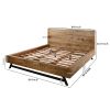 Bree Modern Rustic King Size Platform Bed, Brown Acacia & Mango Wood Frame, Angled Black Iron Legs