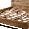 Bree Modern Rustic Queen Size Platform Bed, Brown Acacia & Mango Wood Frame, Black Iron Angled Legs