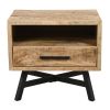 Bree 22 Inch Modern Rustic Single Drawer Nightstand, Brown Mango Wood Frame, Black Iron Angled Legs