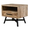 Bree 22 Inch Modern Rustic Single Drawer Nightstand, Brown Mango Wood Frame, Black Iron Angled Legs