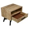 Bree 22 Inch Modern Rustic Single Drawer Nightstand, Brown Mango Wood Frame, Black Iron Angled Legs