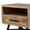 Bree 22 Inch Modern Rustic Single Drawer Nightstand, Brown Mango Wood Frame, Black Iron Angled Legs
