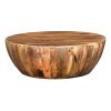 Arthur Mango Wood 35.5 Inch Coffee Table In Round Shape, Dark Brown