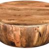 Arthur Mango Wood 35.5 Inch Coffee Table In Round Shape, Dark Brown