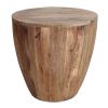 Arthur Handcarved Cylindrical Shape Round Mango Wood Distressed Wooden Side End Table, Brown
