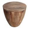 Arthur Handcarved Cylindrical Shape Round Mango Wood Distressed Wooden Side End Table, Brown