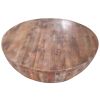 Arthur Handcarved 48 Inch Drum Shape Round Top Mango Wood Distressed Wooden Coffee Table, Brown