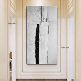 Minimalist hand-painted oil painting black;  white and gray modern luxury abstract large hallway decorative painting living room background wall paint