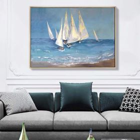 White sailboat vertical painting acrylic oil painting on canvas Handmade hanging picture wall art poster for living room decor