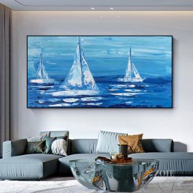 Colorful Ocean Sea Thick with Sunset and sailboat 100% Hand Painted Abstract Oil Painting Canvas Handmade Painting Gift