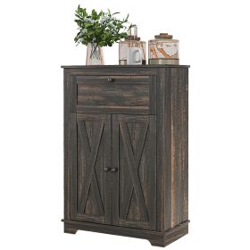Sideboard Buffet Storage Cabinet, Small Free Standing Cabinet with Doors and Drawer for Kitchen, Living room, Dark Brown