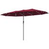 Garden Parasol, Double-Sided Sun Umbrella with LED Solar Lights, Patio Parasol for Outdoor, Wine Red