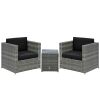 Patio Bistro Set Outdoor PE Rattan Wicker Furniture with Washable Cushion Coffee Table Conversation Sofa Set Black Black