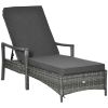 Wicker Lounge Chair, 4 Position Adjustable Backrest, Removable Cushion, Wicker Rattan Lounger for Poolside or Balcony, Dark Gray