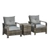 3-Piece Outdoor Furniture Set with Grey Wicker Chairs, Padded Seats & Storage Side Table