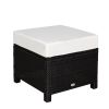 Outdoor Ottoman 20 Inch PE Rattan Wicker Fade-Resistant Footrest with Cushion Steel Frame Black