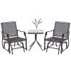 3 Pcs Outdoor Glider Swing, with Coffee Table Bistro Set, Breathable Mesh Fabric, Supports Up to 352 lbs., for Garden, Gray