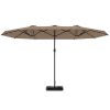 Garden Parasol 14.4 ft. Double-Sided Sun Umbrella with Base, Patio Parasol with LED Solar Lights, Khaki