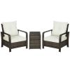 3-Piece Rattan Wicker Bistro Set with Storage Table, Outdoor Patio Conversation Set with Washable Cushions, Garden Furniture