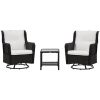 Porch Bistro Set Cream White Patio Furniture 360°Rotation Rocking Function 28.25x30.75x36.25