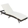 Outdoor Wicker Lounge Chair, PE Rattan, Adjustable Backrest, Comfortable Cushion for Poolside Sun Tanning, White