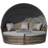 Convertible Oasis: 4PC Rattan Patio Set with Adjustable Canopy Daybed & Sectional Sofa