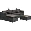 6PC Outdoor Rattan Sofa Set Charcoal Cushions Wicker Sectional Patio Furniture with Ottoman & Coffee Table