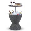 Gray Outdoor Imitation Rattan Ice Cooler Side Table 8Gal 2-Height Adjustable with Drain Plug