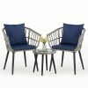 3 Piece Outdoor Patio Furniture Set, Wicker Bistro Chairs with Glass Top Table for Apartment Balcony, Small Backyard, Porch and Deck, Gray