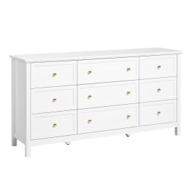 9 Drawer Dresser, Wooden Chest of Drawers with Sliding and Anti-tip Device, Retro Minimalist Dresser Chest